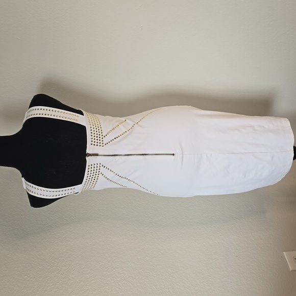 Bebe White Sleeveless Dress with Gold Studded pattern in Size L - Picture 4 of 8
